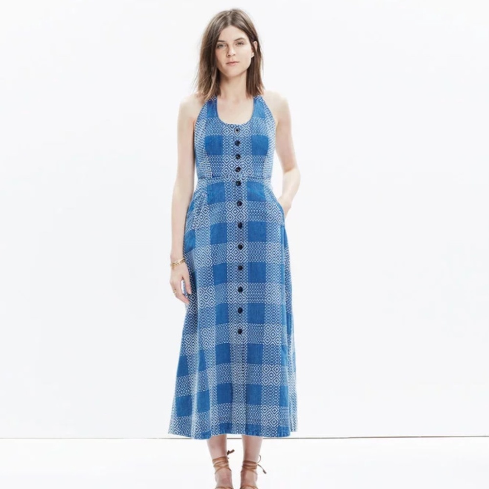 Blue Patterned Halter Dress